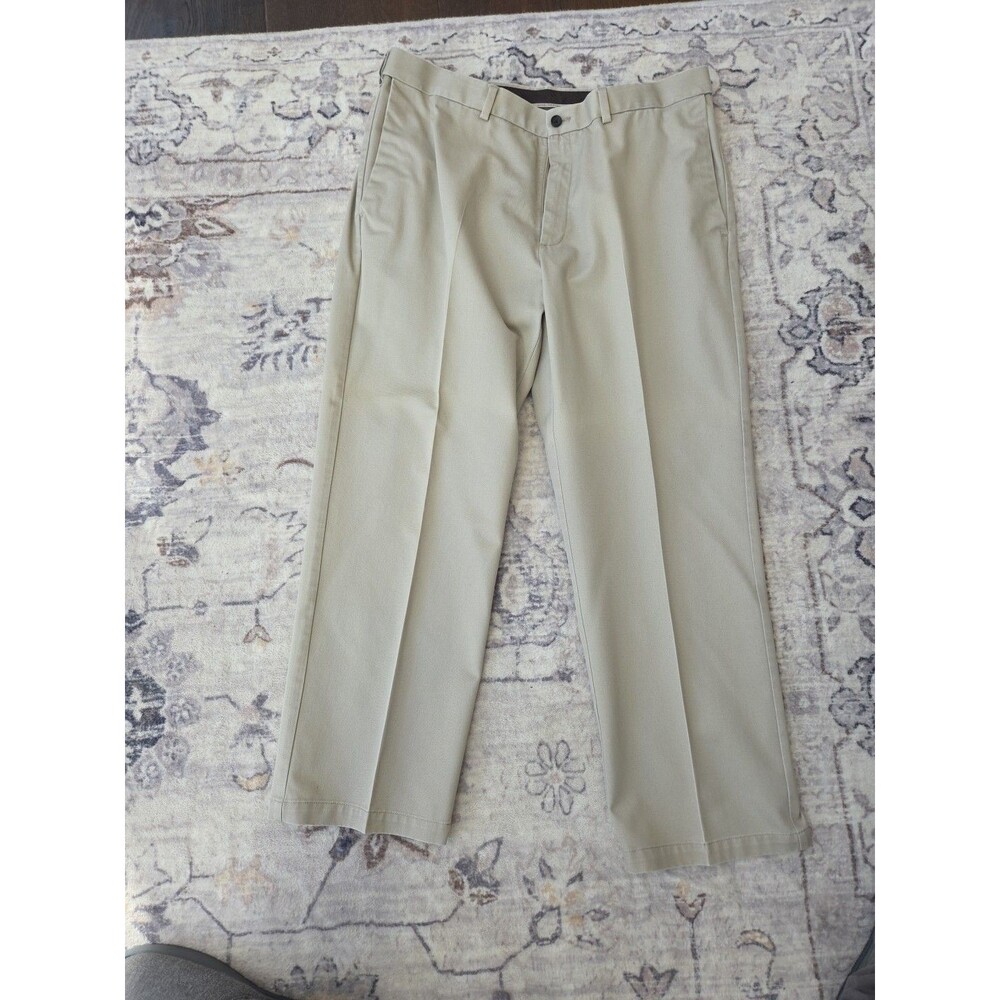 #367 Haggar Pants Men 38x29 Tan Chino Casual Zip Fly 100% Cotton